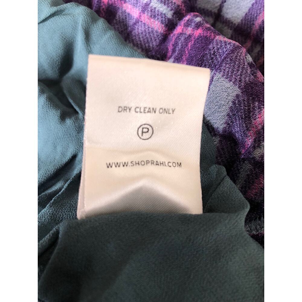 RAHI Cher Dress Short Puff Sleeve Keyhole Maxi Purple Green Mixed Plaid Medium - Picture 14 of 15